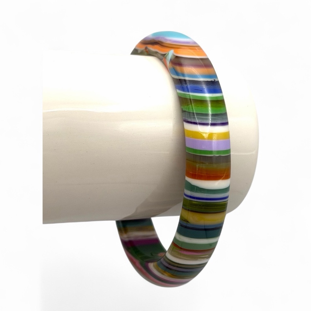 Carlos Sobral Multicolor Striped Resin ‘Pop Art’ Bangle Bracelet – Signed 8″